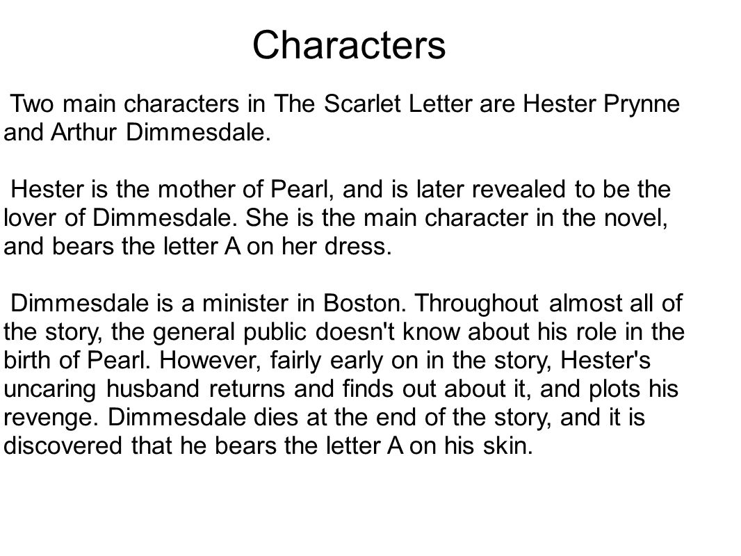 An analysis of the characters in the scarlet letter book by nathaniel hawthorne